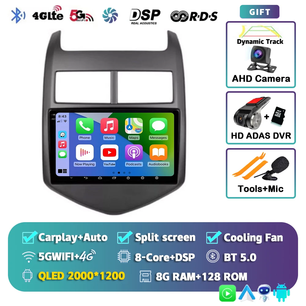 Android 15 CarPlay Auto Radio Multimedia Speler Voor Chevrolet Aveo 2 Sonic T300 2011-2015 Navigatie GPS 2din Stereo Audio