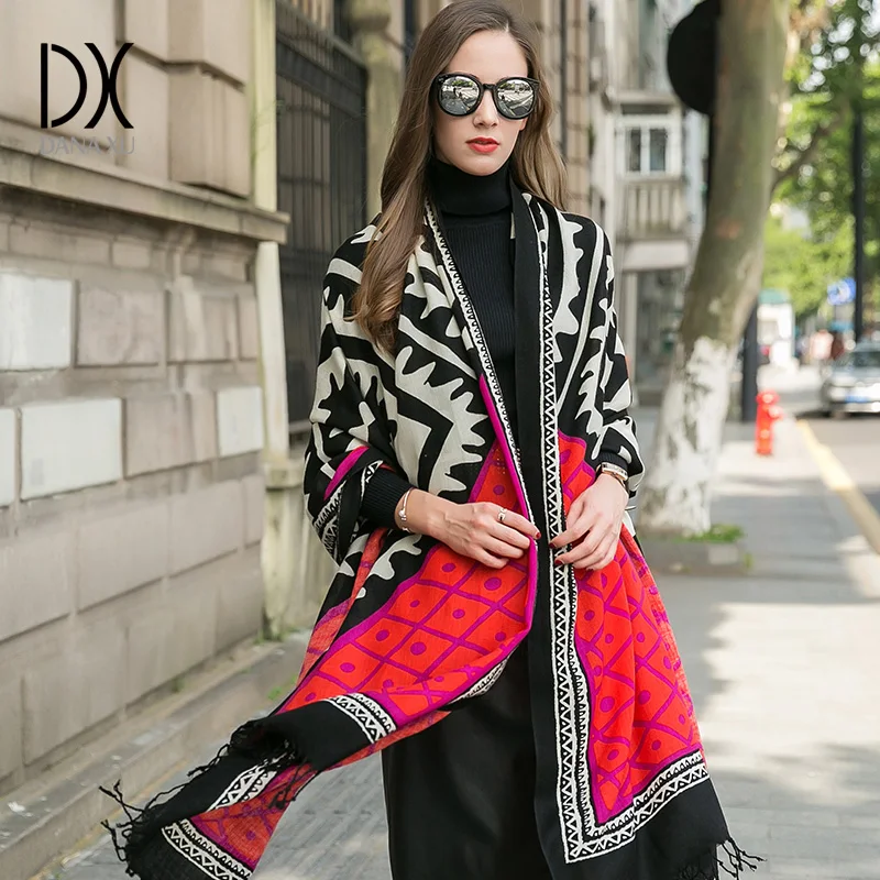 dana-xu-grand-chale-en-laine-100-pour-femmes-chaud-et-doux-pour-l'hiver-imprime-ethnique-pashmina-avec-pompons-cadeau-245-110cm