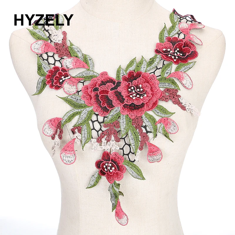 Green Flower craft collar Floral Embroidered Applique Trim Decorated Lace Neckline Collar Sewing Scrapbooking NL076