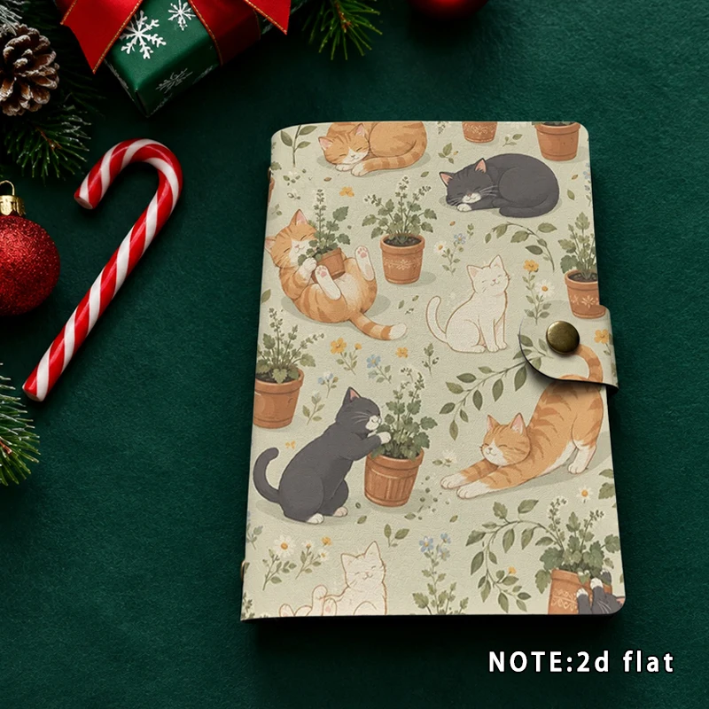 Cute Cat Floral Plant Ring Binder Journal Notebook Cartoon Kitten Print Diary Notepad Travel Scrapbook Christmas Stationery Gift