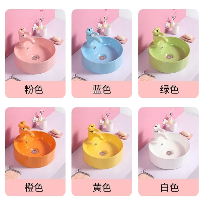 Cartoon round table wash basin Children's color ceramic wash basin Small size wash basin