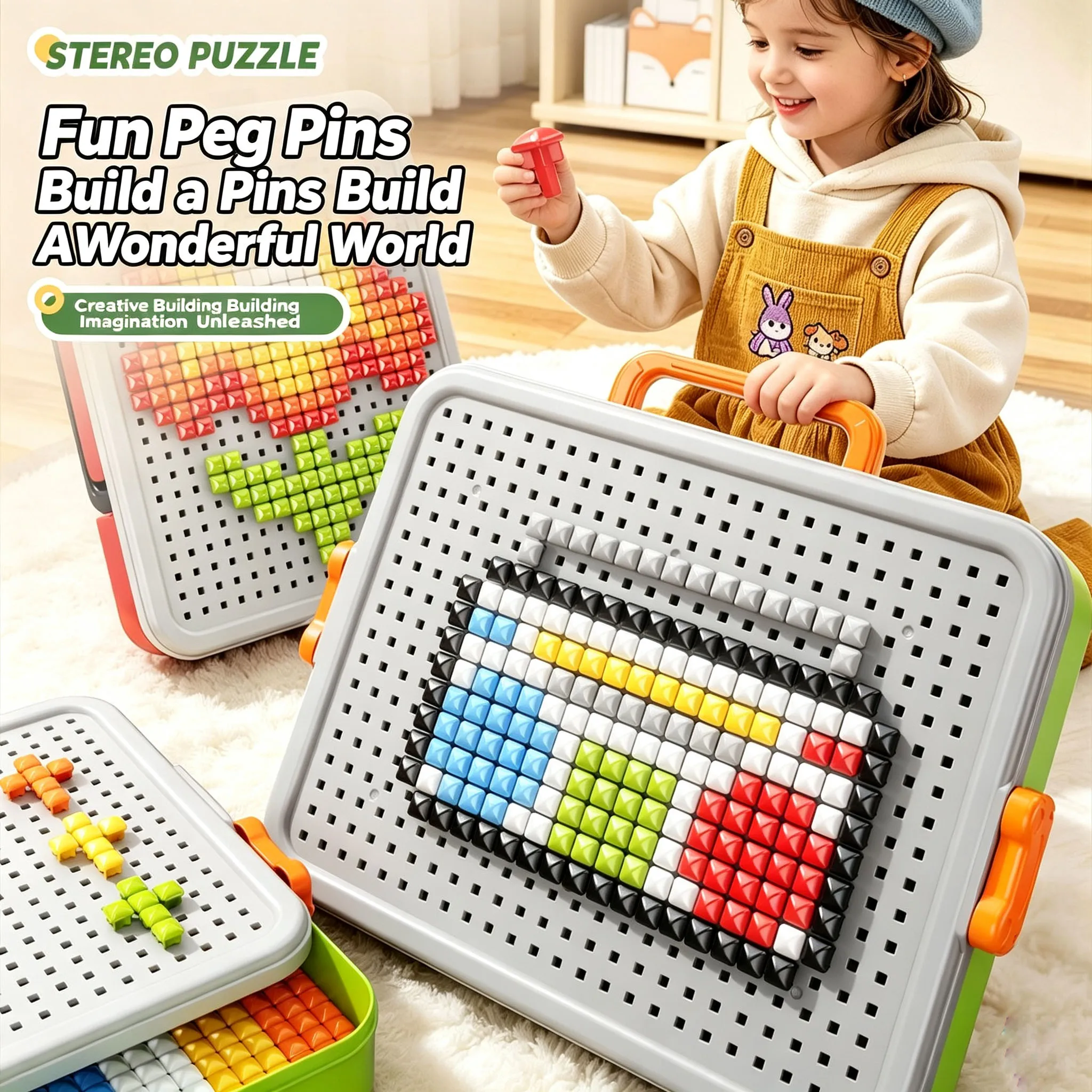 3D Mushroom Nails Pegboard Toy For Kids Fine Motor Skills Focus Training DIY Building Blocks Early Educational