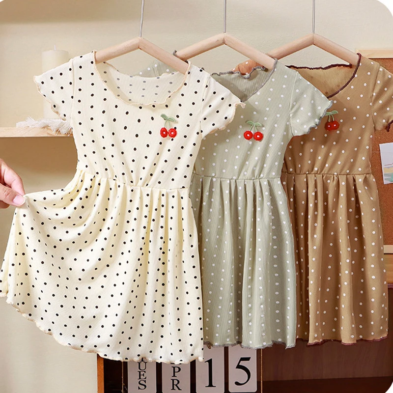 

1pcs Summer Girls Ice Silk Dress Baby Infant Short Sleeved Round Dot Skirt Kids Cute Princess Clothes Children Fashion Dress