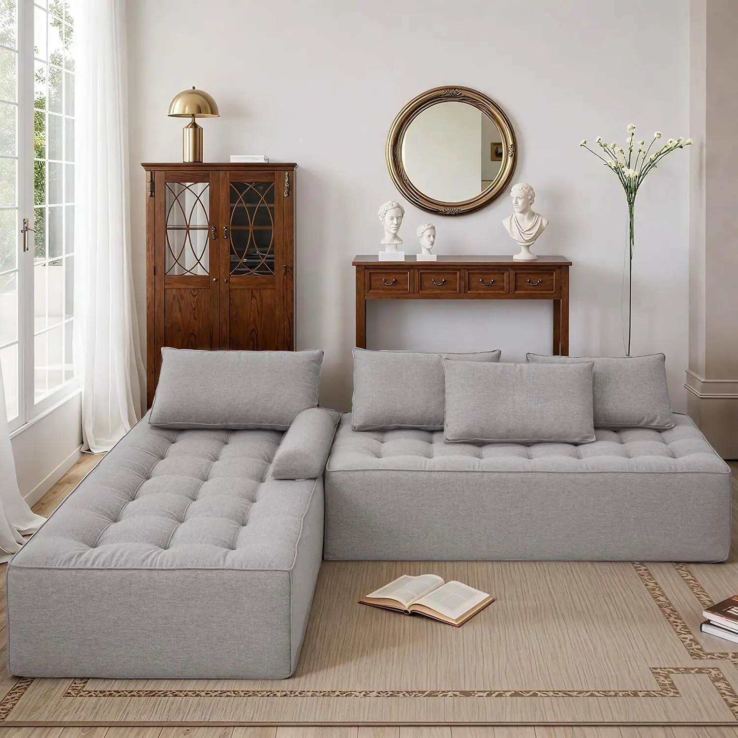 

116" Modular Sectional Sofa Couch, L Shaped Modern Cloud Couch with Chaise, Sofa in A Box, Tufted 4-Seat Boneless Sleeper Chair