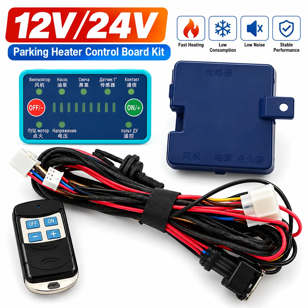 Universal Diesel Parking Heater Main Control Board 12V 24V with Remote Controller And Wiring Harness Kit for Vehicle Heating