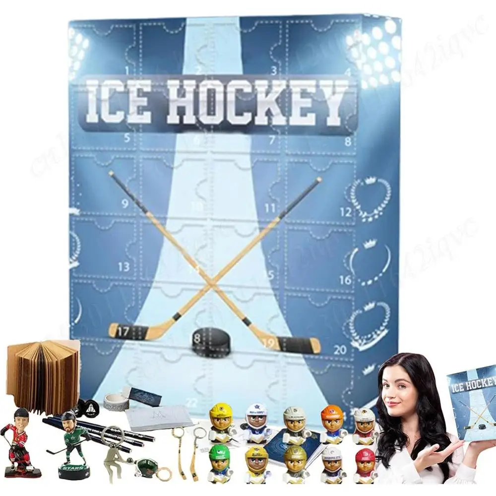 1 PC Team Miniature Figures Keepsake Advent Calendar with 24 Little Doors Miniature Hockey Ornament Home Classroom Office Decor