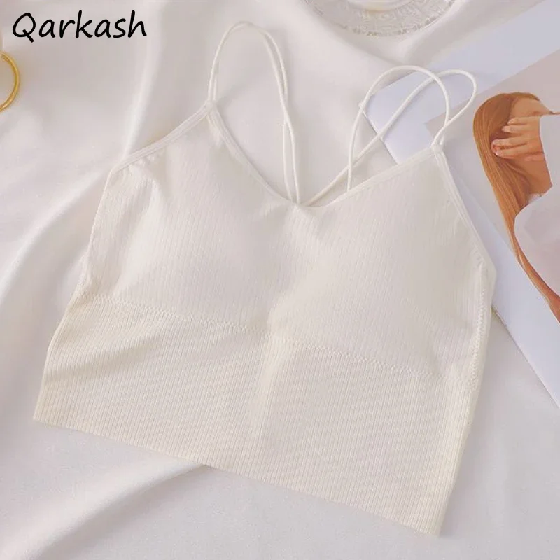 

Crop Tops Camis Women Criss-cross Sexy Solid Summer Inner Backless Casual Streetwear Lady Vintage Tender Korean Style Aesthetic