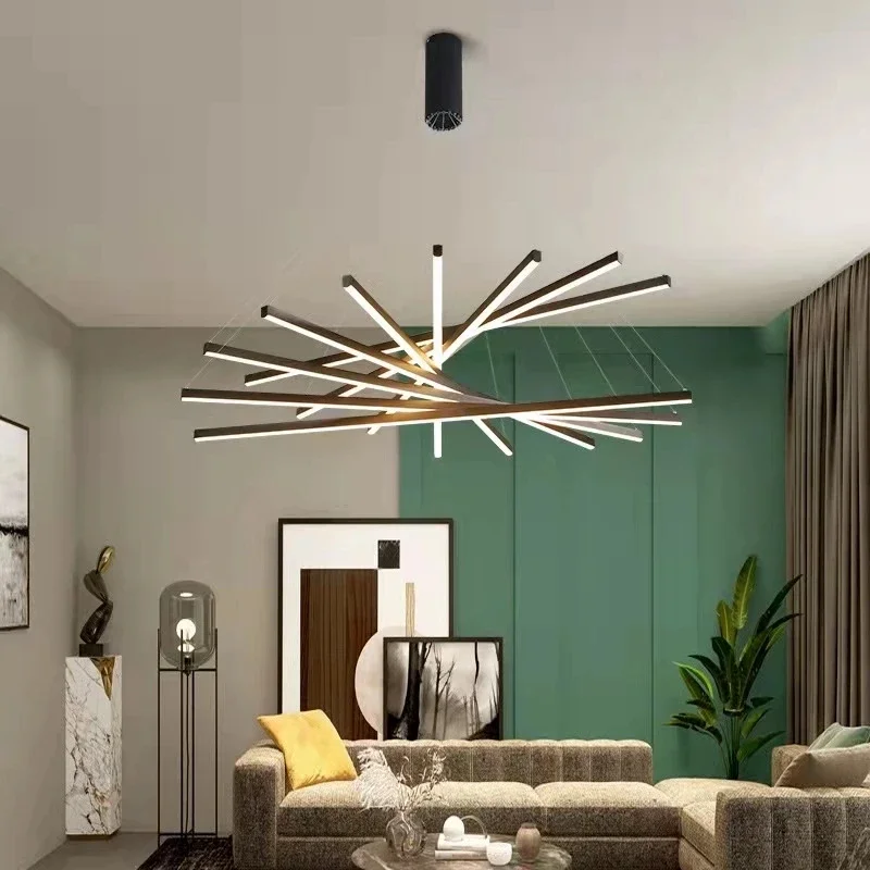 Modern Villa LED Chandelier Duplex Apartment Living Room Simple Hall Main Light Dining Room Staircase Long Hollow Pendant Lamp