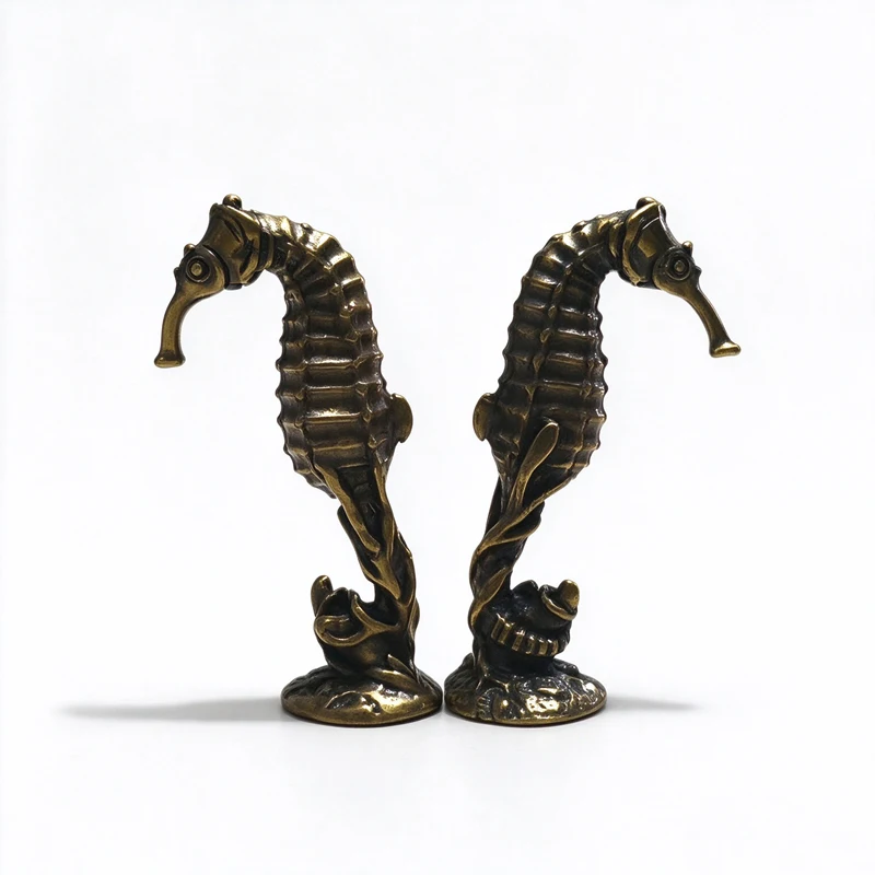 Solid Brass Hippocampus Figurines Vintage Sea Animal Small Statue Desktop Ornaments Office Decorations Crafts Accessories Gifts