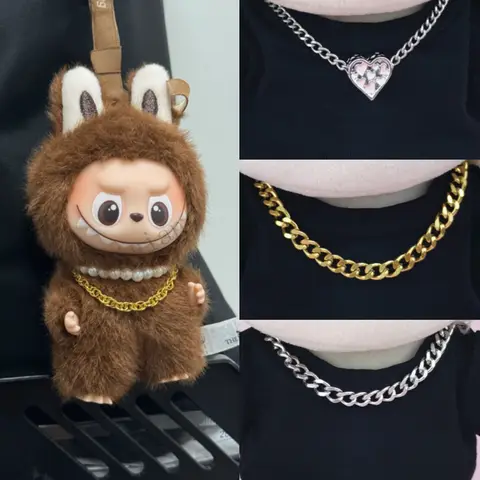For Labubu Accessories Necklace for V4 V3 V2 V1 Labubu 4.0 Pin for Love Pendants Gold Silver Necklace with headgear Labubu Ropa