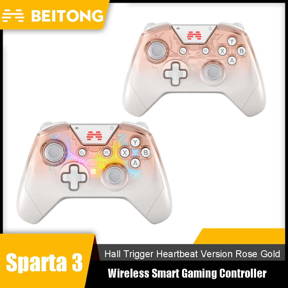 BEITONG Sparta 3 Bluetooth Gamepad Hall Trigger Heartbeat Version Rose Gold Wireless Game Handle Controller for PC Switch Game