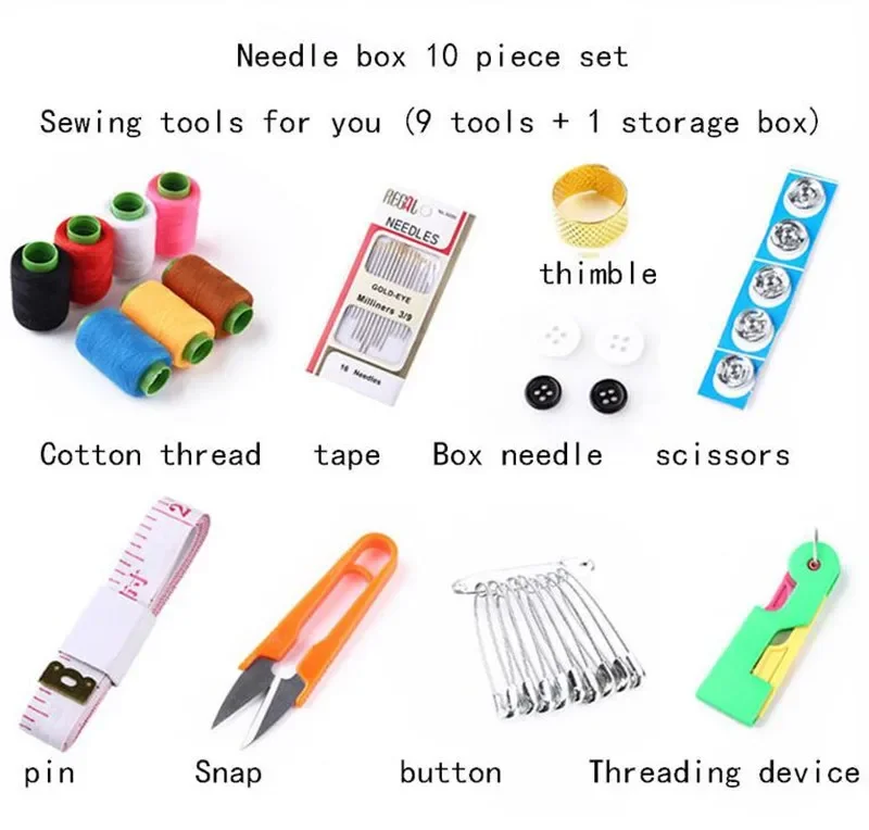 Large Sewing Box Set Household Portable 10 Piece Set Mini Tool Sewing Thread Multi-function Sewing Kit