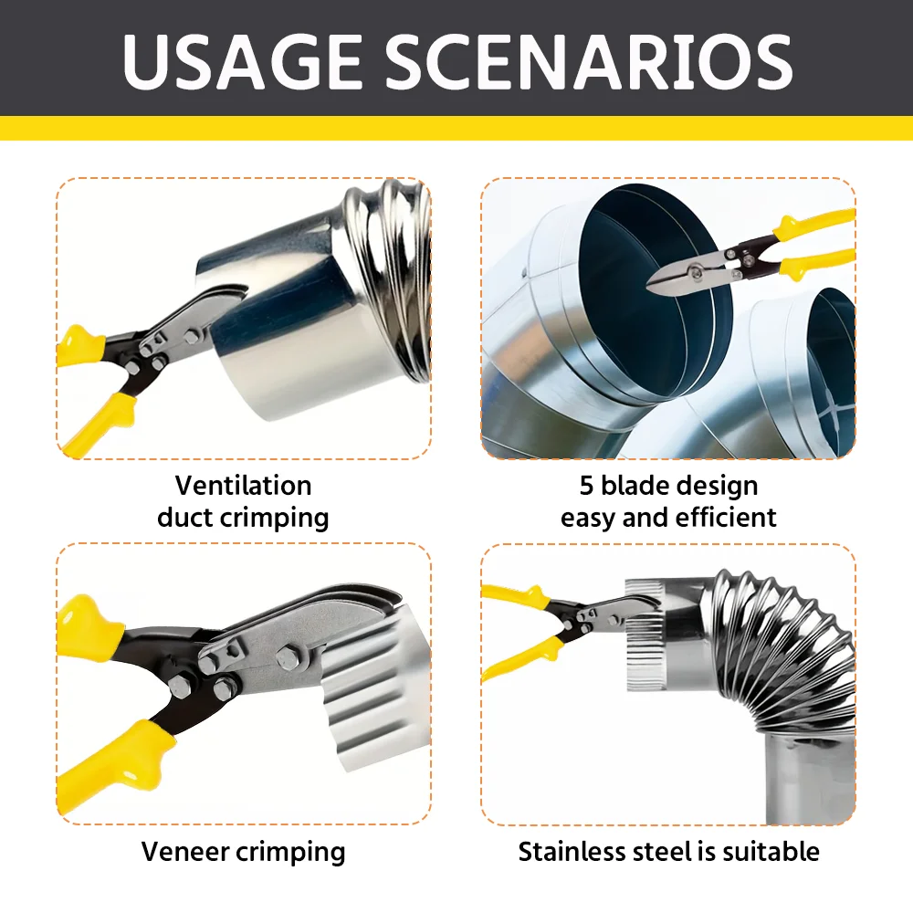 Alicate manual de 5 lâminas para encolhimento de tubos, alicate de 5 lâminas para crimpagem de tubos, ferramenta de crimpagem de tubos de descida/HVAC para crimpagem de chapas e tubos de metal de calibre 24-28