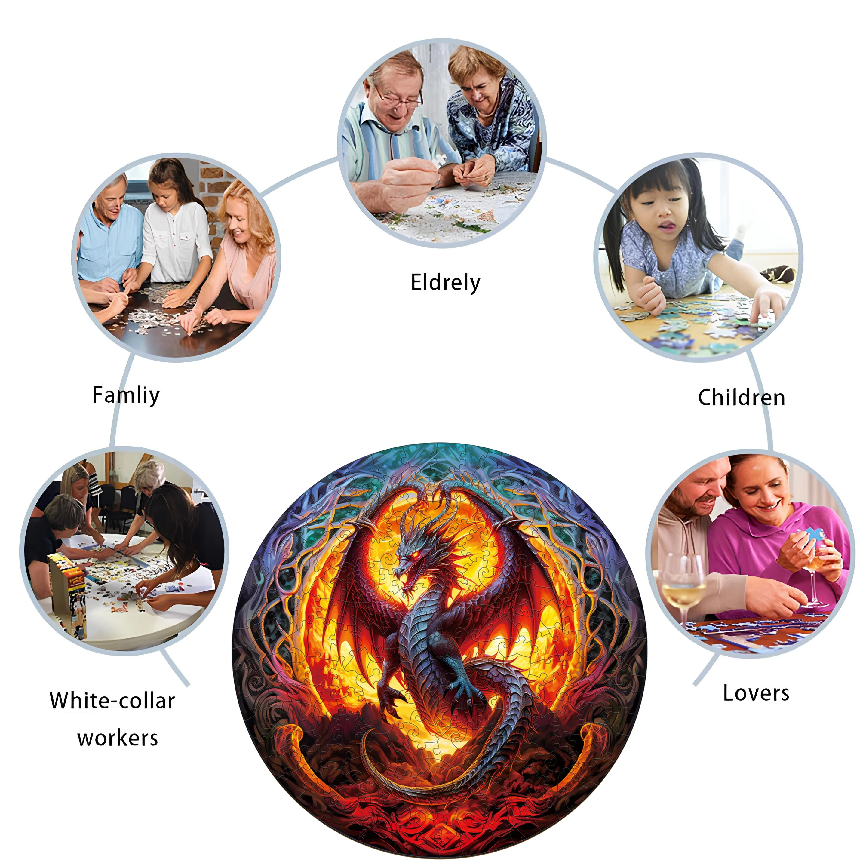 Advanced Irregular Red Dragon Wooden Animal Puzzles Beautiful Fabulous DIY Wood Crafts Family Interactive Games For Adults Kids