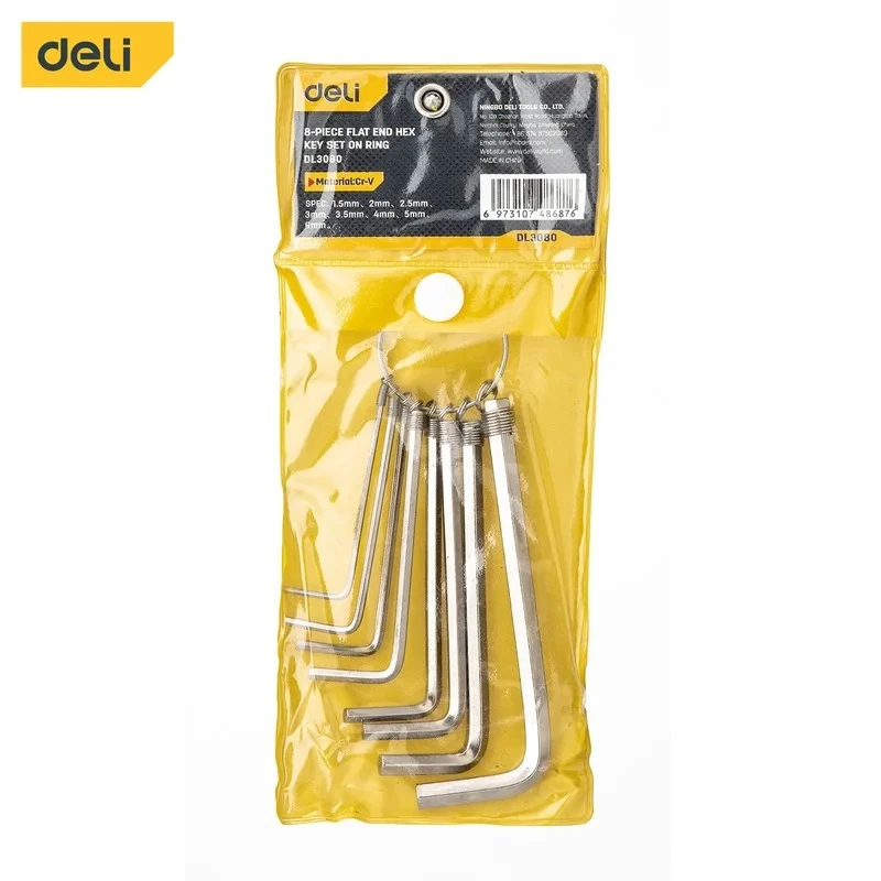 DELI Hexagon Wrench With Magnetic Core Universal Tool Set Screwdriver Mini Hex Allen Key Chain Set Wrench Kit Alloy Steel Tools