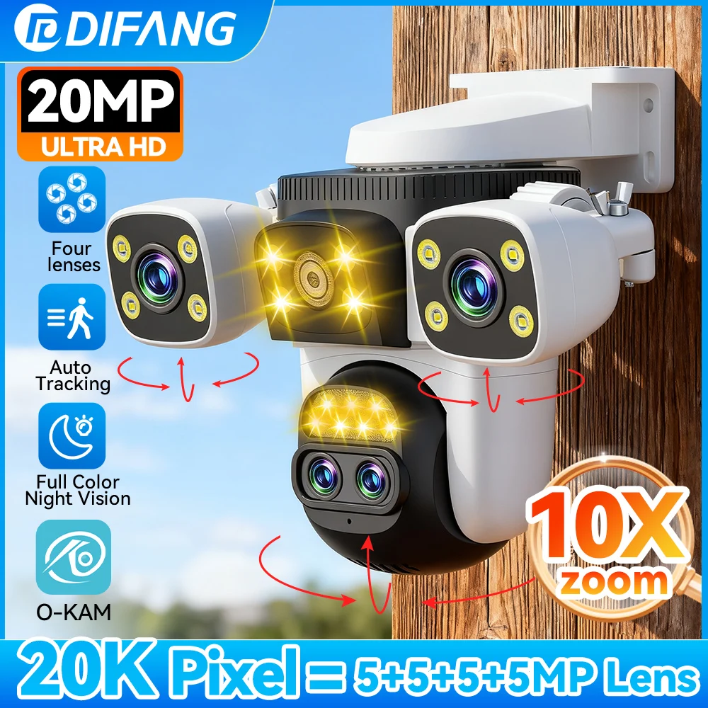 

DIFANG 20MP 10K Outdoor WIFI Security Camera 10X Zoom 4 Lens 4 Screens IP Surveillance Camera AI Human Tracking Alarms CCTV