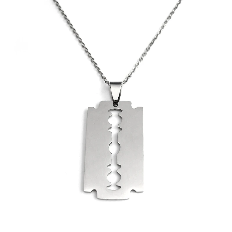Hiphop Rasierklingen-Anhänger Halskette für Männer Edelstahl Männlicher Rasierer-Klingenform Ketten-Schmuck N443S01