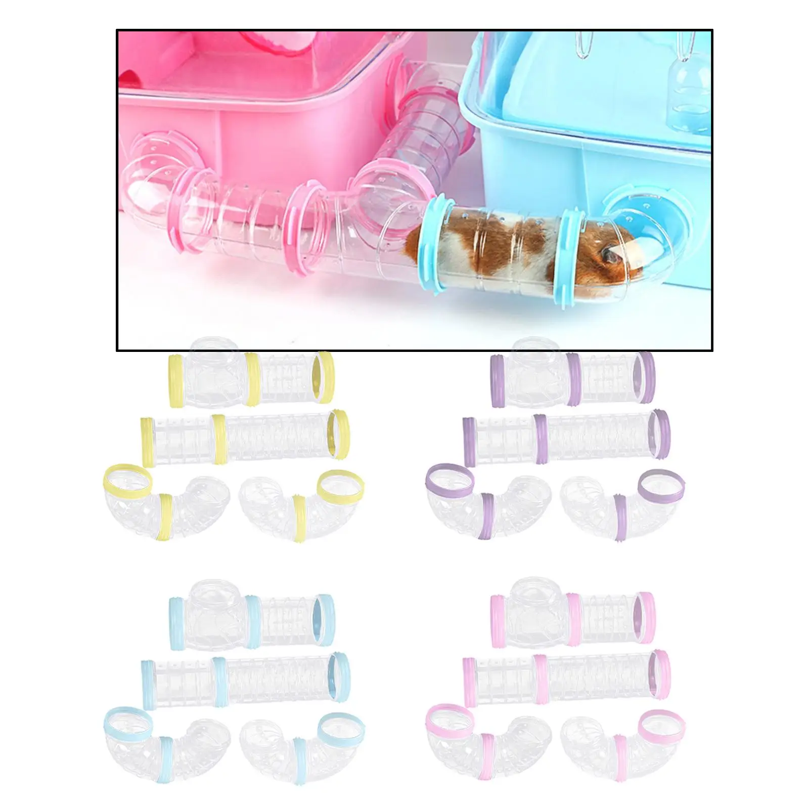 8x Hamster Tubes Set Connected Tunnels DIY Plastic Track Amusement Training Tools External Pipes for Mouse Rat Cage Accessories