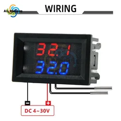 Dual LED Digit Thermometer 2 NTC 10K Thermostat Sensor Probe DC 4-28V Temperature Monitor Tester for Car Indoor Detector