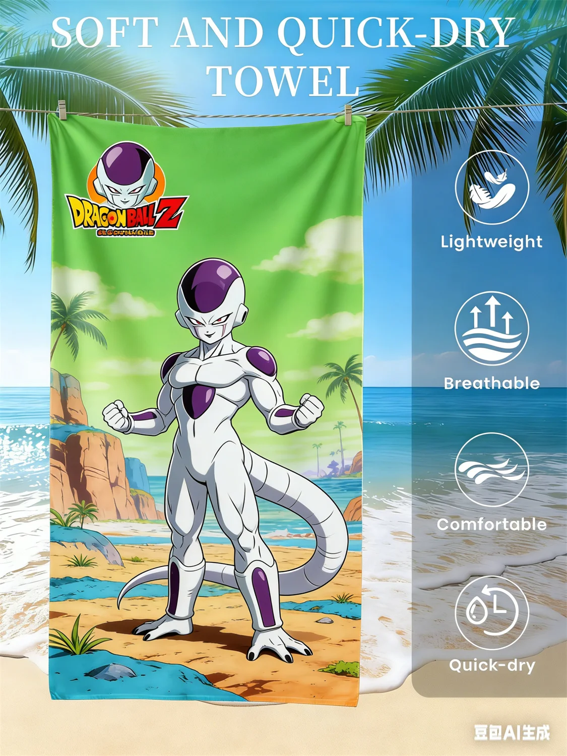 Dragon Ball Strandtuch, Anime-Fan-Favorit Vegeta Super Saiyan Blue Print Schnelltrocknendes Handtuch für Strand, Pool und Anime-Enthusiasten