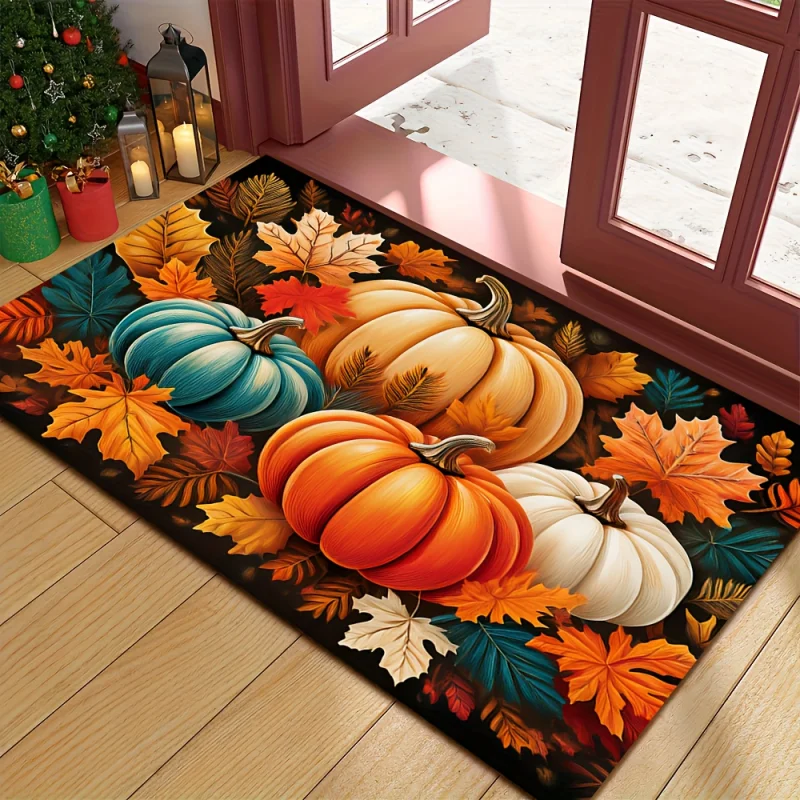 VIKAMA Pumpkin Maple Leaf Fall Doormat Washable Non Slip Rug Indoor Outdoor Entrance Mat Autumn Harvest Home Decor