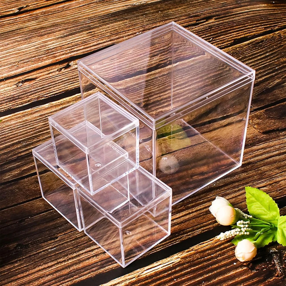 4.7/4/3.3/3/2.5 inch Clear Acrylic Box with Lid, Jewelry Display Box, Plastic Square Cube Decorative Storage Boxes for Candy