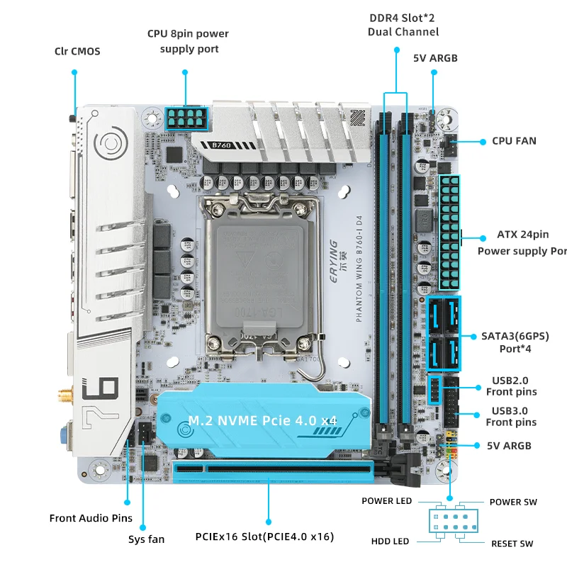 Imagem -03 - Erying-itx B760i Gaming Motherboard Argb Lga 1700 Suporte Core 12 13th i9 i7 i5 i3 Pentium Dual Channel Memória Ddr4