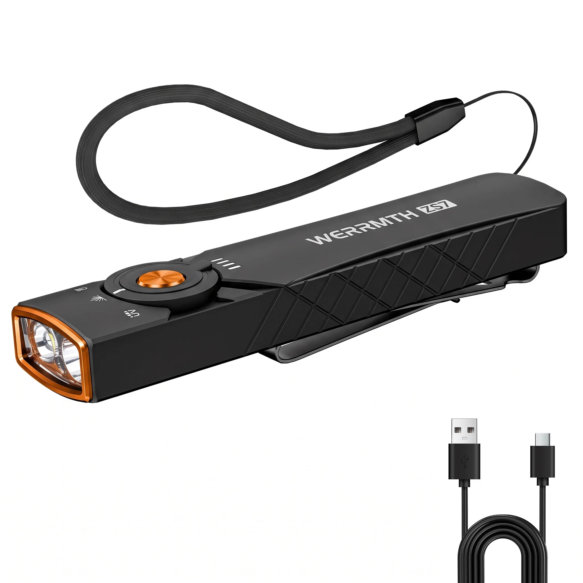 Rechargeable EDC Flashlight 3 in 1 with White LED, UV and Green Laser, High Lumens Flat Pocket Work Lights, Emergency, Gift