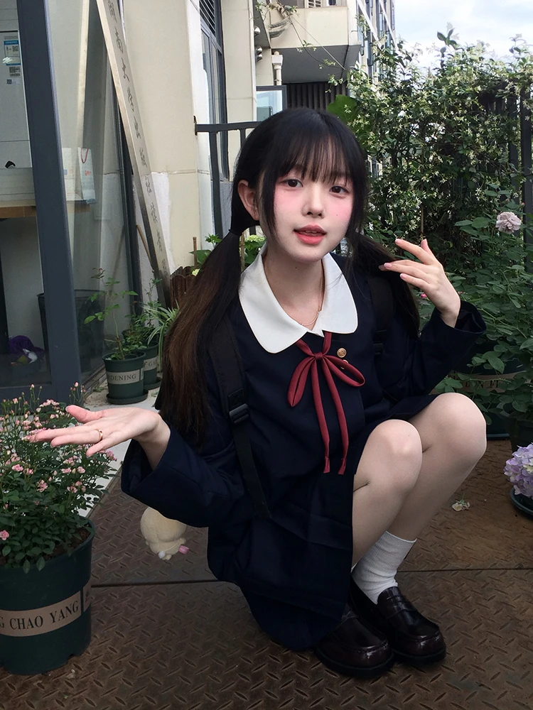 

Tokyo Annual Record Original JK Uniform School Style Vest Skirt Women's Black Cute Sweet White Shirt Set Polyester Fiber