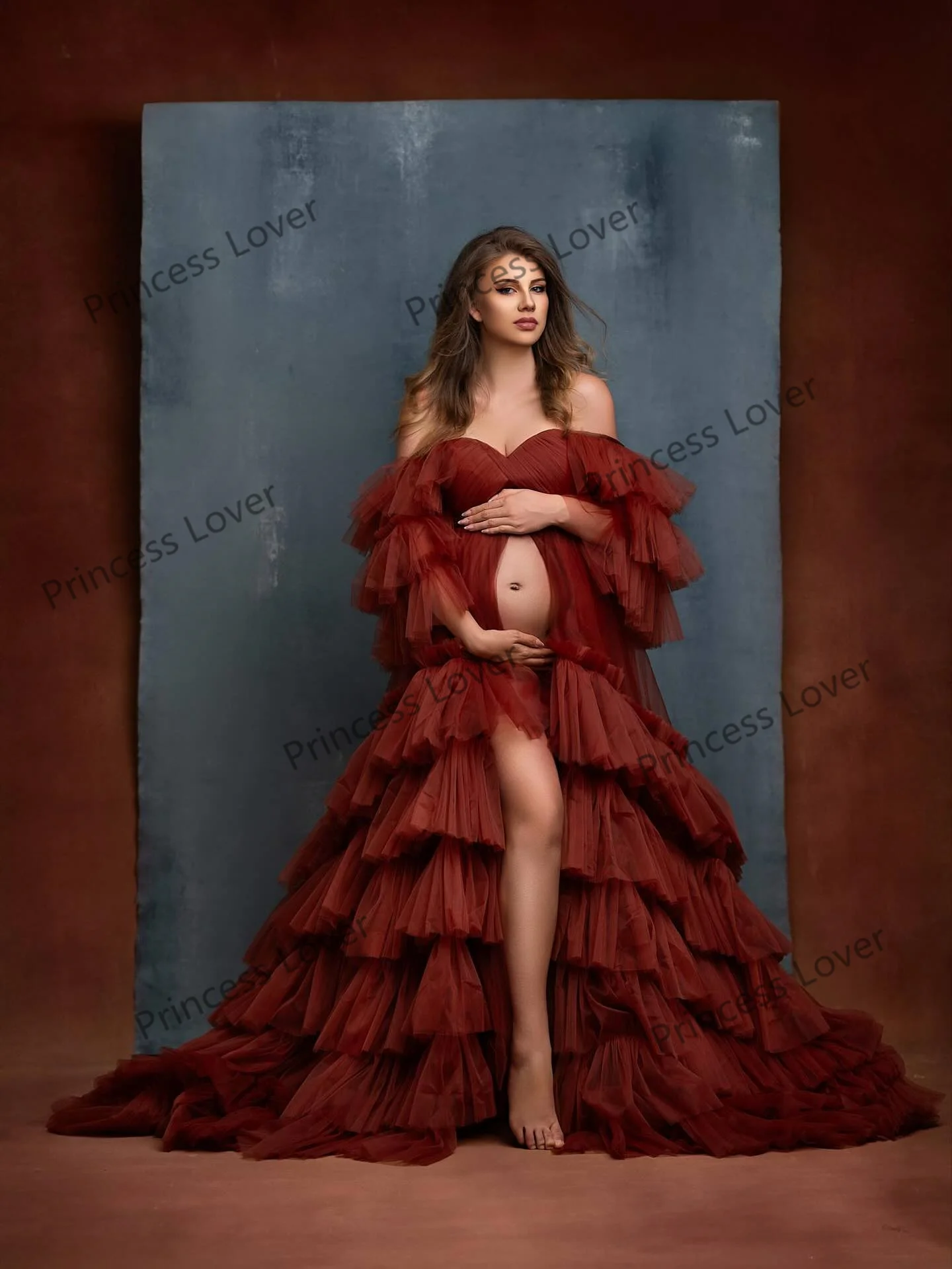Abiti da ballo con pieghe ramate Vita impero Tulle Abito per servizio fotografico di maternità Strati personalizzati vestido de novia Puntelli per fotografia
