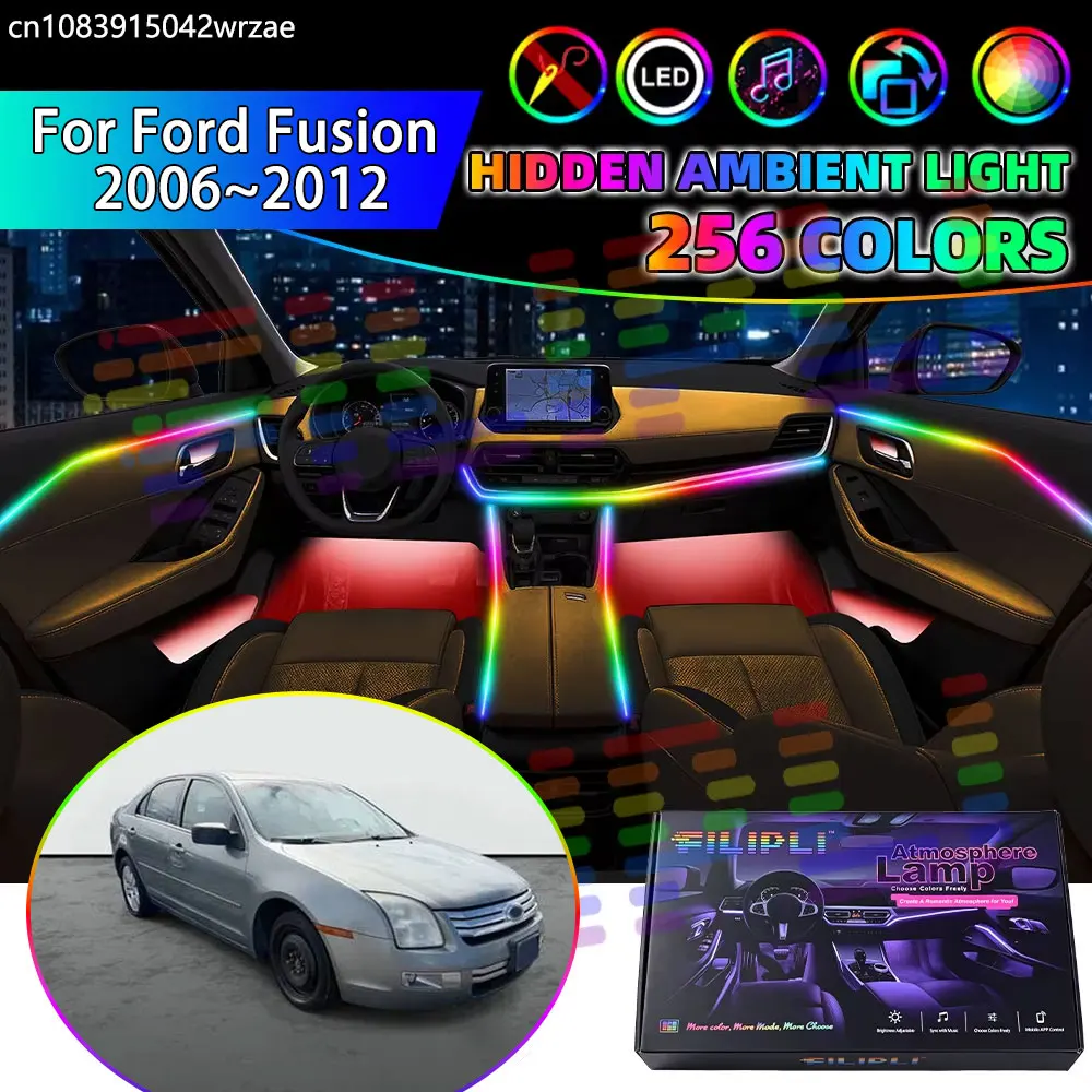 For Ford Fusion 2006~2012 MK1 Americas 2007 RGB Car Interior Ambient Lights Strips Breathing Lighting Kit App Control LED strips