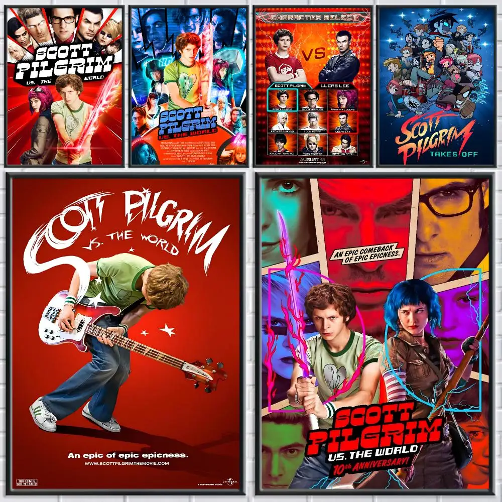 Vintage Movie Scott Pilgrim VS The World Poster Perfect Sticker Self Adhesive Wall Art Decor for Home Office Dining Spaces