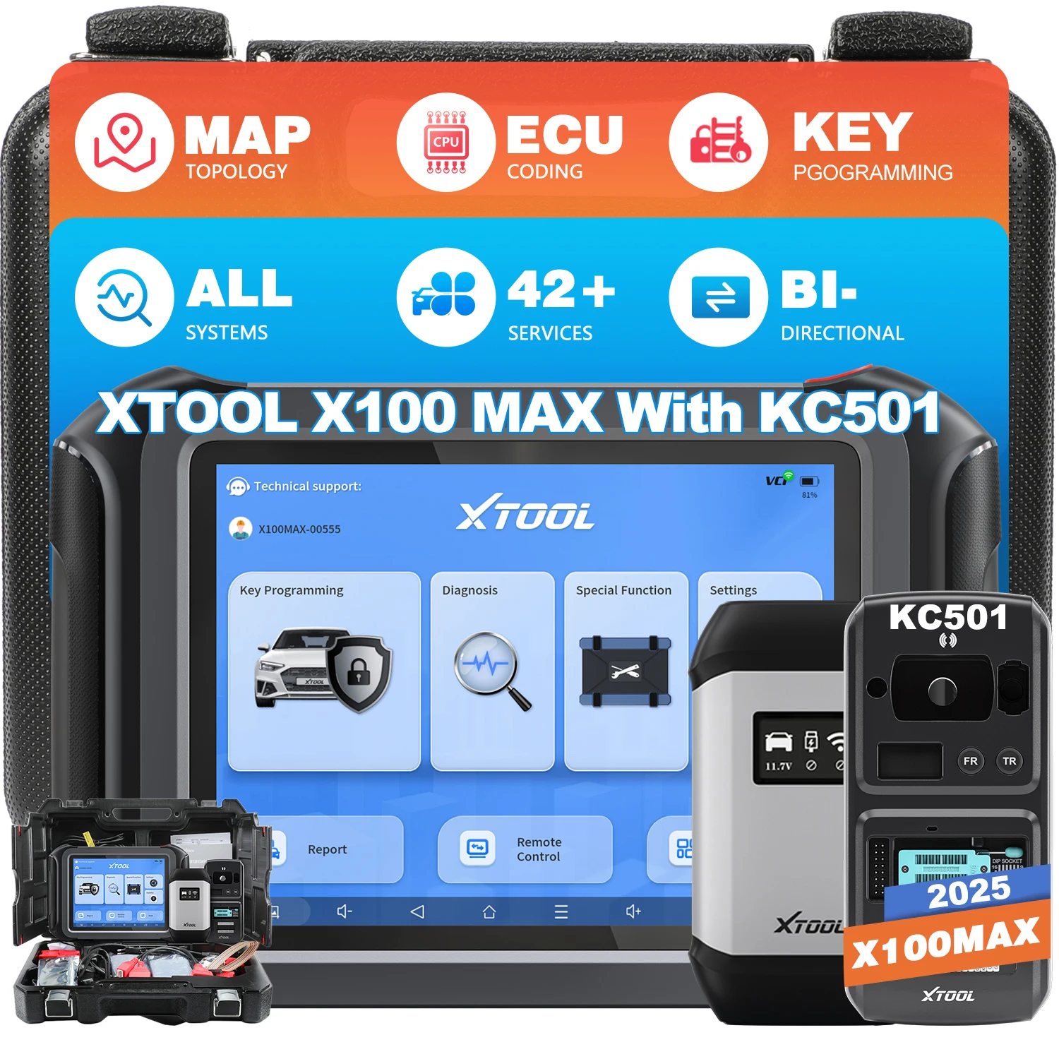 Склад в США: XTOOL X100MAX – программатор автомобильных ключей при полной утере, инструмент для кодирования иммобилайзеров и ЭБУ, диагностический прибор для автосервисов