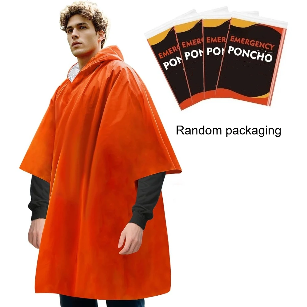 1/4Pack Emergency Ponchos Thickened Mylar Blanket Lining Windproof Waterproof Thermal Survival Ponchos for Outdoor RescueCamping