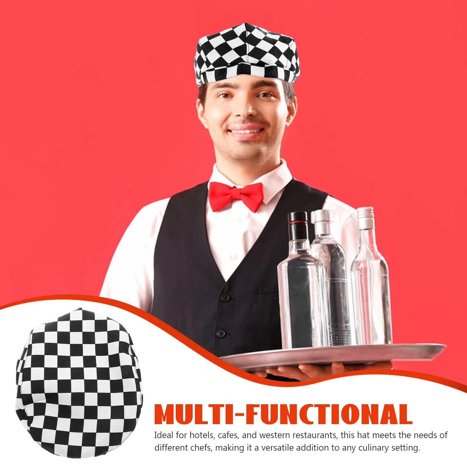 Béret de Chef pour hommes, bonnet à carreaux, couvre-chef de cuisine, Service alimentaire, couverture de cheveux, café