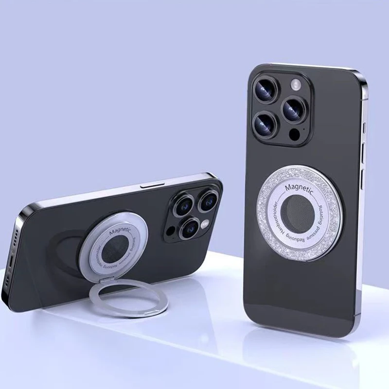 

Magsafe Metal Glitter Powder Strong Magnetic Suction Ring Holder For Mobile Phone Holder Metal 360 ° Rotating Charging Universal