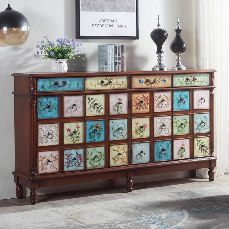 

American shoe cabinet, solid wood, European style foyer , retro painted entrance hall , entrance cabinet,