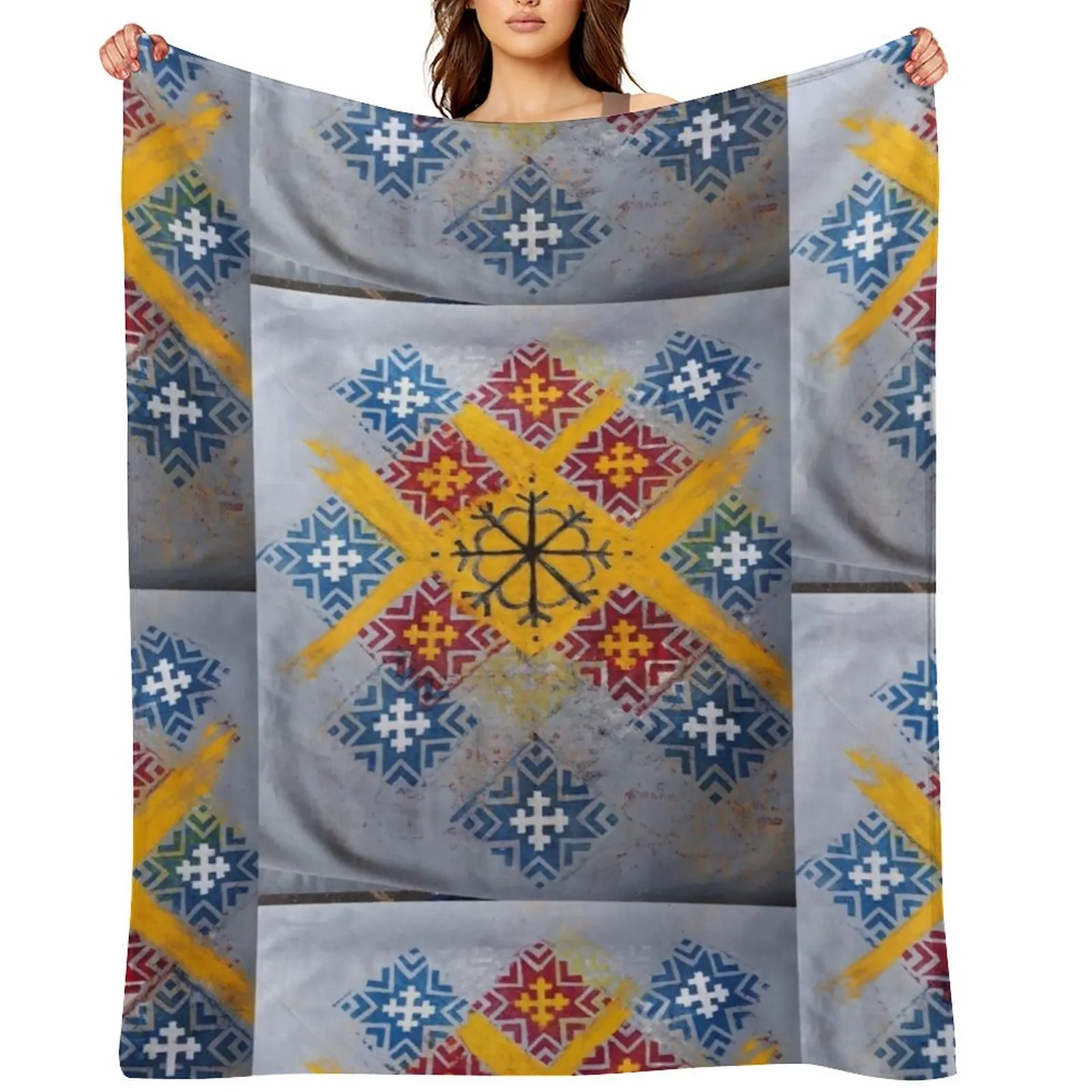 

Latvian Power symbols : Sun and Morning Star Throw Blanket Single funny gift Heavy Winter beds Blankets