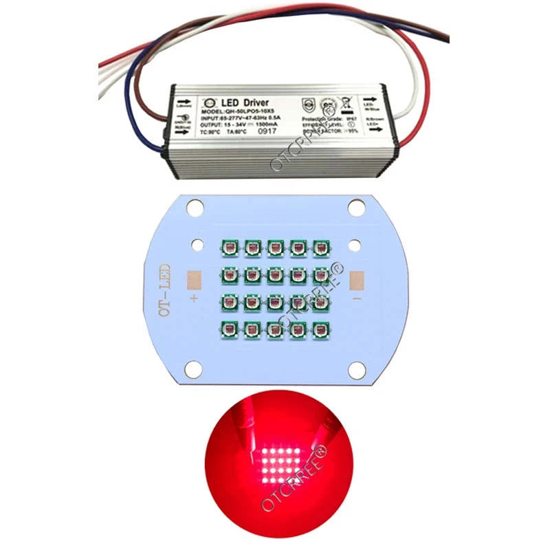 Ad alta Potenza Circuito Integrato del LED 660nm Profondo Rosso LED Coltiva La Luce 660 nm 50W 60W COB Emettitore + Driver + dissipatore di calore +