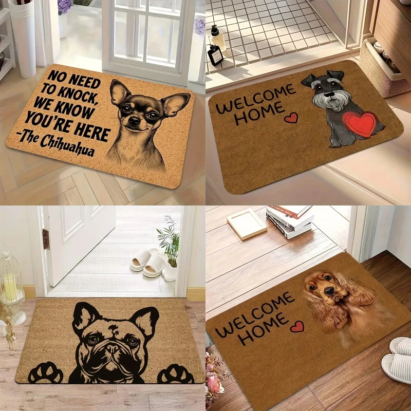 Funny Chihuahua Doormat -No Need To Knock We Know You're Here Design Non-Slip Machine Washable Entry Mat for Front Door Kitchen