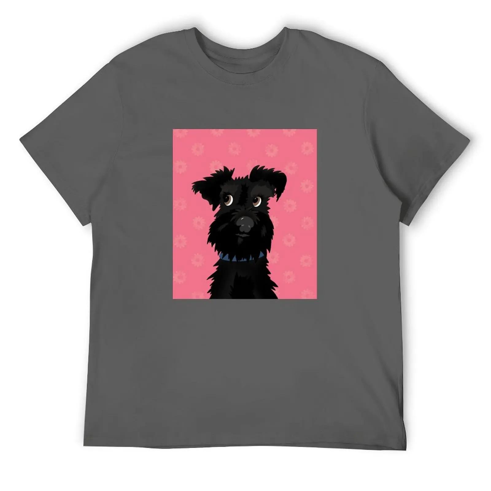 Black Miniature Schnauzer Dog with Pink Daisies T-Shirt plain blue lock designer t shirt men