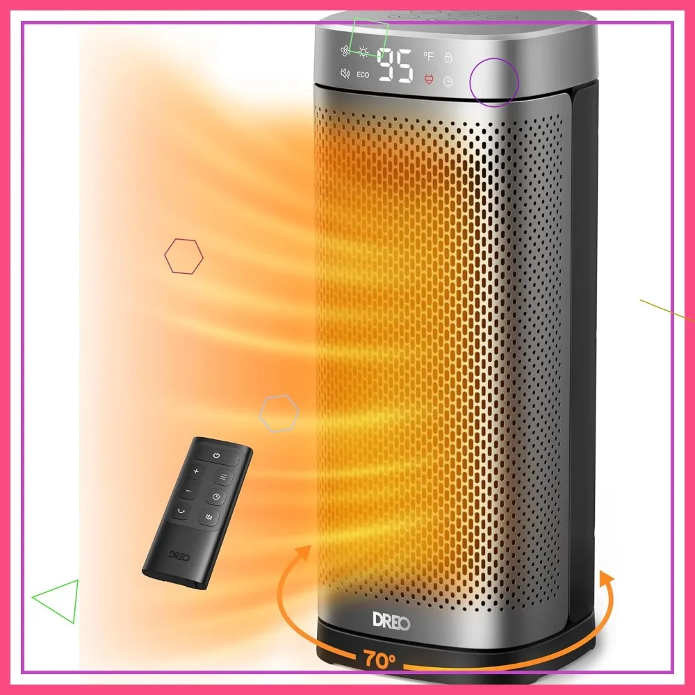 

16 Inch Fast Heating Portable Space Heater with Remote, 12H Timer, 70° Oscillation, Overheat Protection for Bedroom Home Office