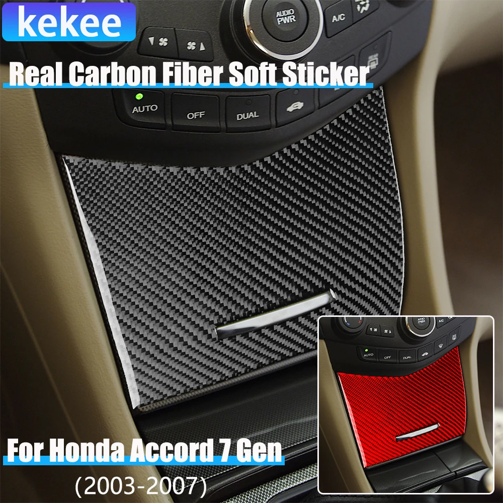 

Real Carbon Fiber Car Accessories Center Console Storage Cover Soft Sticker For Honda Accord 7th Gen 2003 2004 2005 2006 2007