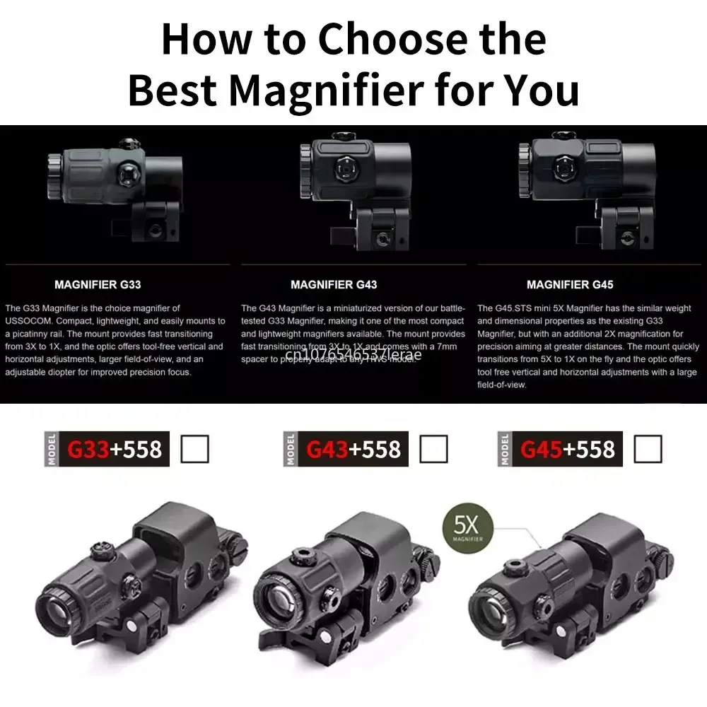 EOTECH 558 المجسم ميزاء ريد دوت البصر G43/G33/G45 3X 5X المكبر Airsfot معدات الصيد ث/20 مللي متر السكك الحديدية يتصاعد و QD رافعة
