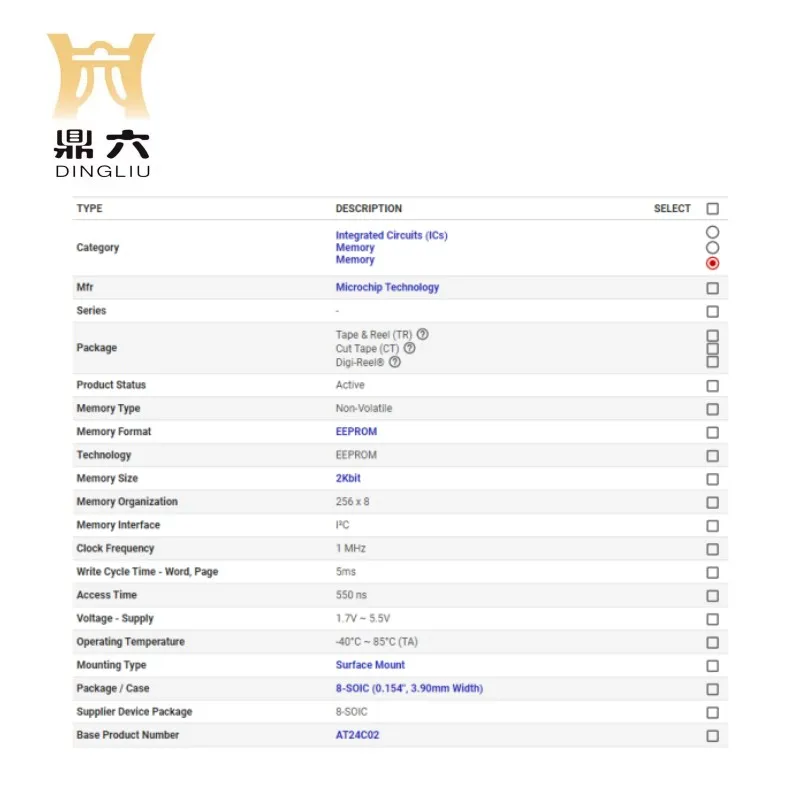 AT24C02C-SSHM-T  IC EEPROM 2KBIT I2C 1MHZ 8SOIC  AT24C02C-SSHM-T  EEPROM Memory  IC BOM service IC