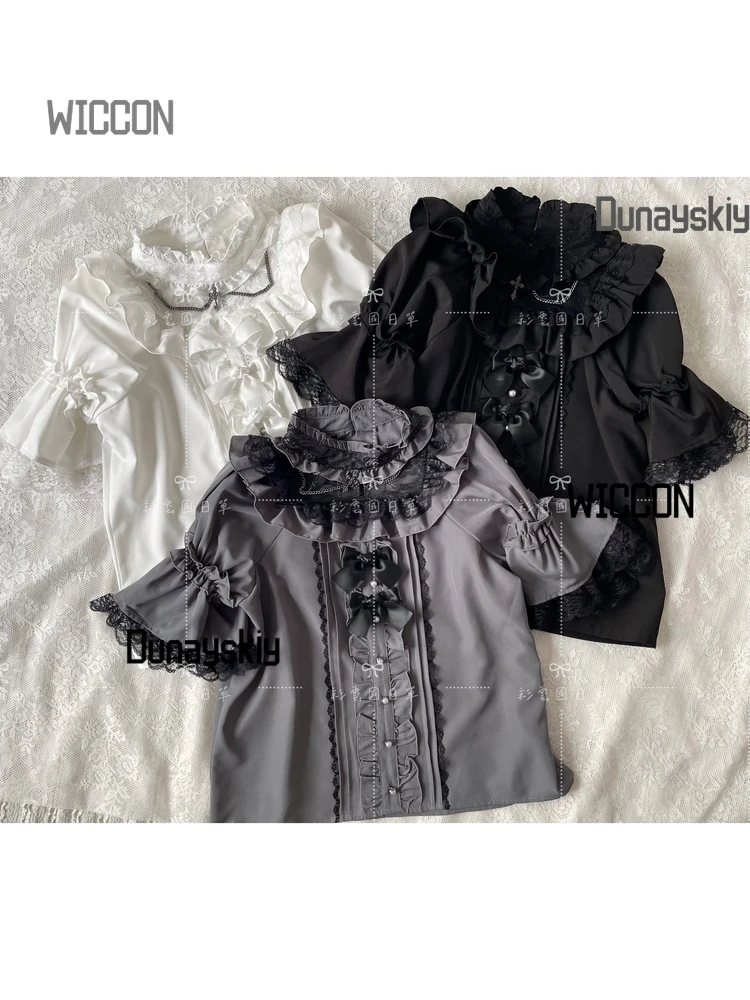 Jirai Kei Mass Production Темная готическая роза Бабочка Крест Дворец Рубашка с короткими рукавами Косплей Костюмы Хэллоуин Ежедневно Cos