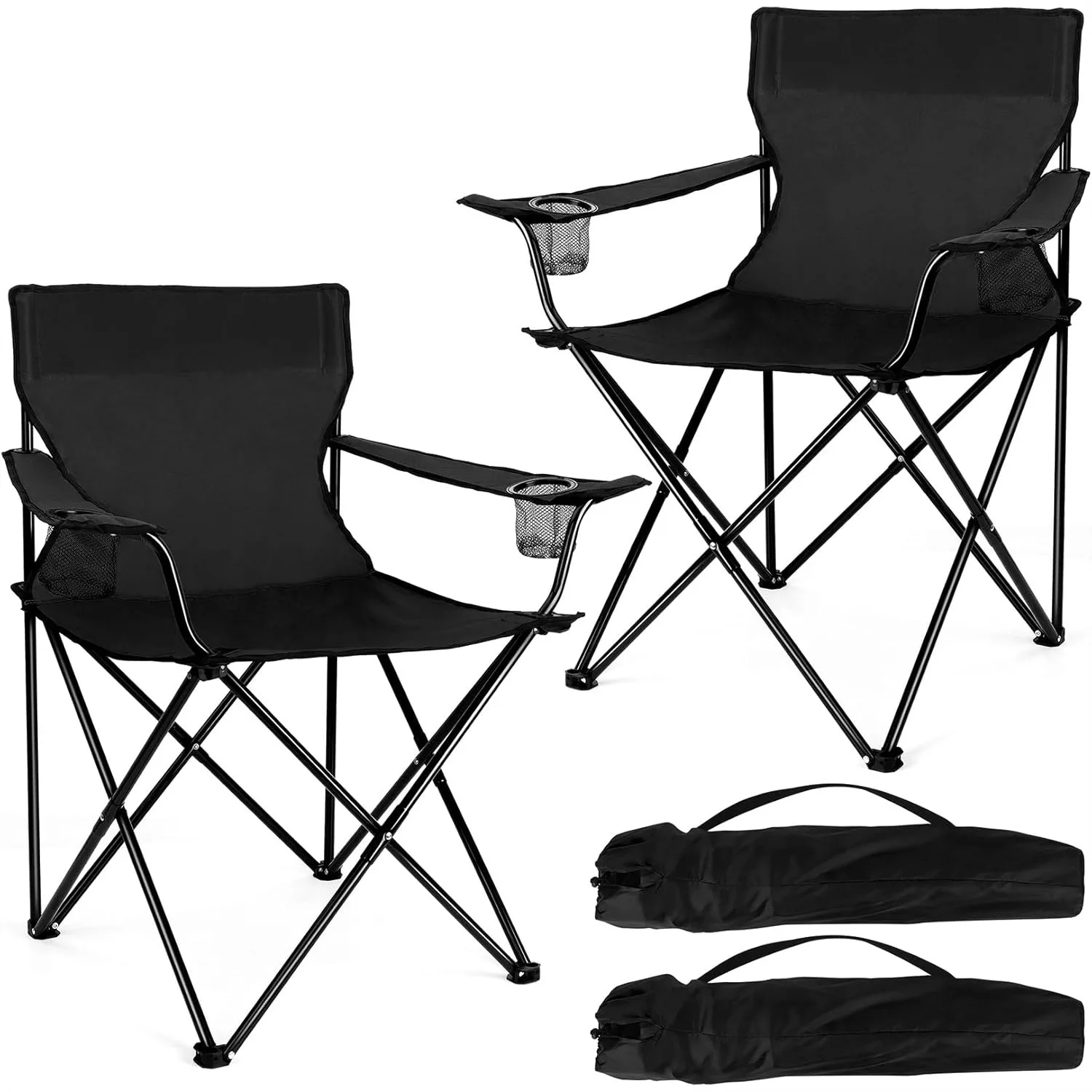 

Portable Camping Chair, Heavy Duty Folding Chair for Adults, 250LBS Capacity, Cup Holder & Carry Bag, for Beach, Fishing