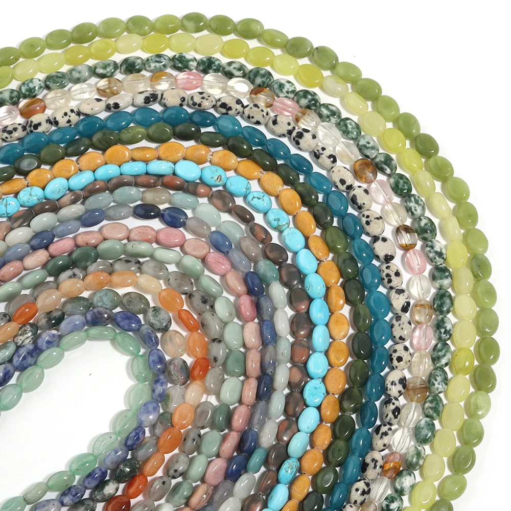 Natural Stone Beads Green Aventurines Opal Agates Flat Oval Beads For Jewelry Making Loose Bead DIY Bracelet Necklace Accessorie