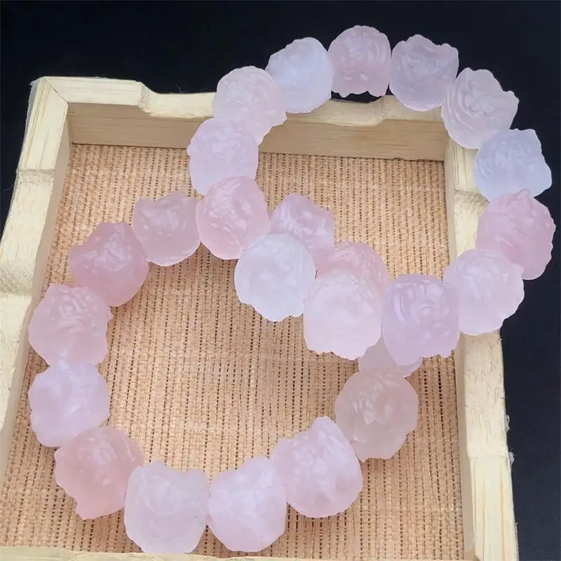 6MM Natural Rose Quartz Dancing Lion Head Bead Bracelet Handmade Stretch Rope Luxury Jewelry Energy Healing Gift 1PCS