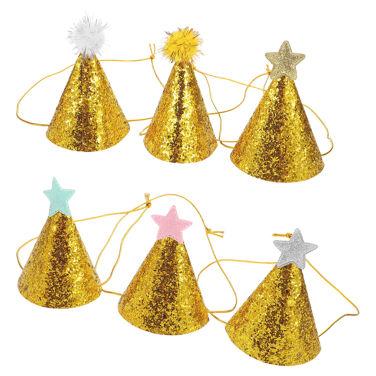 

6pcs Golden Star Birthday Crown Hats for Kids Lightweight Party Cone Children Celebration Baby Shower Hats